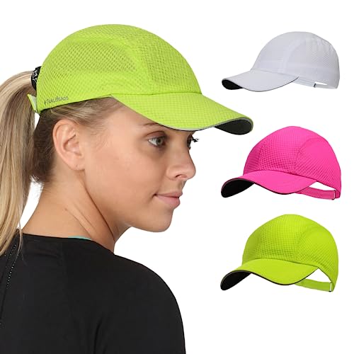 TrailHeads Women's Race Day Running Hat, Sports Cap with Reflective Trim - color: White-cool Green-pink Punch