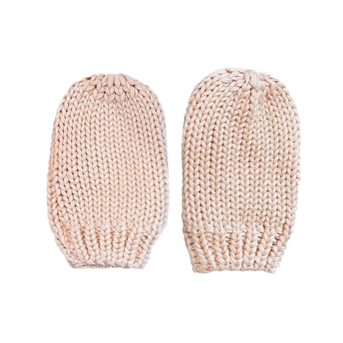 Knitted Colorful Double Pom-Pom Baby Hat and Mittens Set|Warm Winter Newborn Essentials for Boys and Girls 0-6 Months - color: Pink
