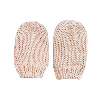 Knitted Colorful Double Pom-Pom Baby Hat and Mittens Set|Warm Winter Newborn Essentials for Boys and Girls 0-6 Months - color: Pink