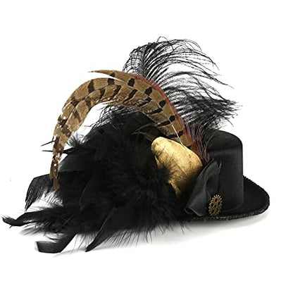 Fascinators Hat for Women Tea Party Headband Mini top Hats Cocktail Flower Mesh Feathers Hair Clip - color: Black-2