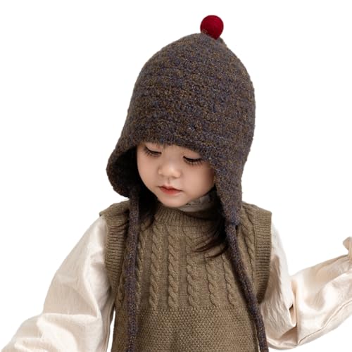 PENINSULA LOVE Toddler Kids Peruvian Beanie Hat Winter Earflap Knitted Beanie Slouchy Ski Snow Hat for Boys Girls 2-6 Years - color: Dark Brown