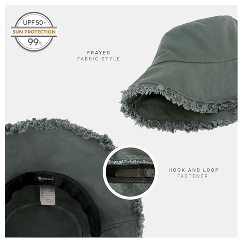 CHOK.LIDS Frayed Bucket Hat Washed Cotton Floppy Wide Brim Boonie Cap - color: Charcoal