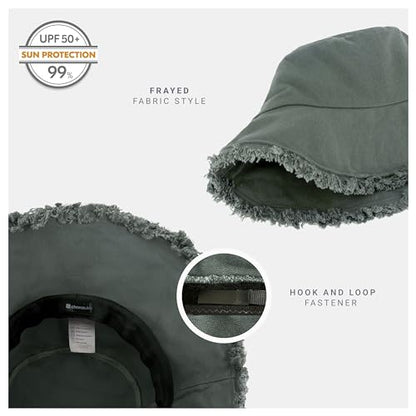 CHOK.LIDS Frayed Bucket Hat Washed Cotton Floppy Wide Brim Boonie Cap - color: Charcoal