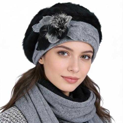 Women’s Vintage Wool Beret Winter Hats Elegant French Beret Beanie Dress Hat for Ladies - color: Br022-black