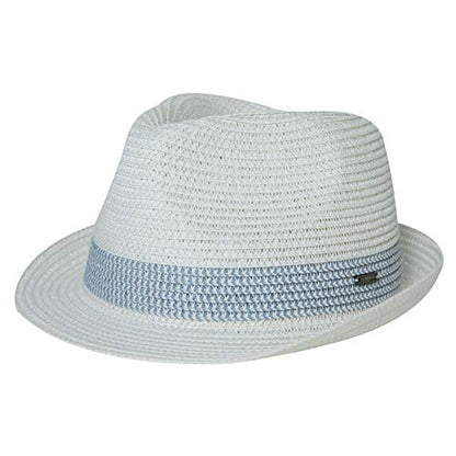 Fancet Packable Straw Fedora Panama Sun Summer Beach Hat Cuban Trilby Men Women 56-67cm - color: White-blue, size: Small