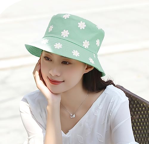 Unisex Bucket Hat Beach Sun Hat Aesthetic Fishing Hat for Men Women Teens, Reversible Double-Side-Wear - color: Flower Green