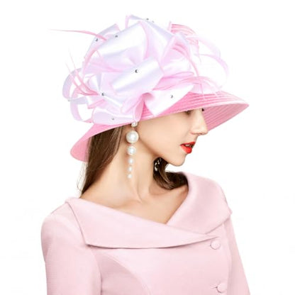 2026 Bucket Hats for Women Ladies Girls, Autumn Winter Fascinator Hat for Derby Kentucky Church Bridal UV Protection - color: A-4585b-pink/White