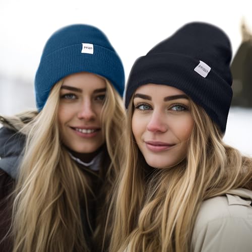 FEQO 4 Pack Satin Lined Winter Beanie Hats Soft Silk Lined Beanies - color: Oatmeal, Blue, Dark Gray, Black