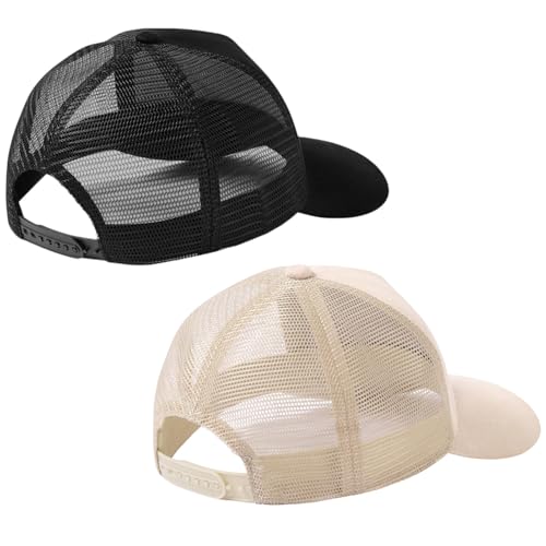 Suede Curved Brim Trucker Cap Adjustable Snapback Hat Mesh Back Breathable for Men Women 2 Pack SH03 - color: Pack of 2, Black & Bleached Sand