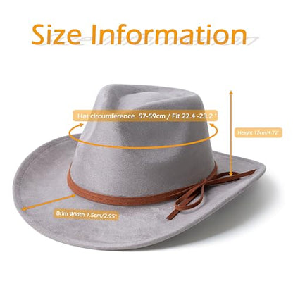 Suede Cowboy Hat for Women & Men Classic Western Hats - color: Light Grey