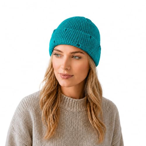 Unisex Warm Knit Skull Cap Hip-hop Slouchy Ripped Knitted Hat - color: Light Blue