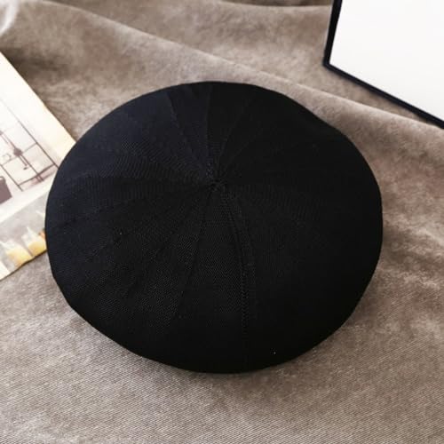 Summer French Beret Breathable Thin Beret Hat Solid Color Beanie for Women Lady - color: Black