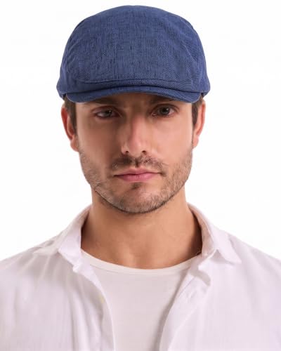ZLYC 남성용 여름 플랫 캡 Scally Ivy Gatsby Newsboy Beret Driver Cabbie 사냥 모자 - color: 플레인 네이비