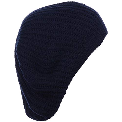 an Fall Winter Knit Beanie Beret Hat for Women Soft Knit Lining Many Styles - color: Navy Blue