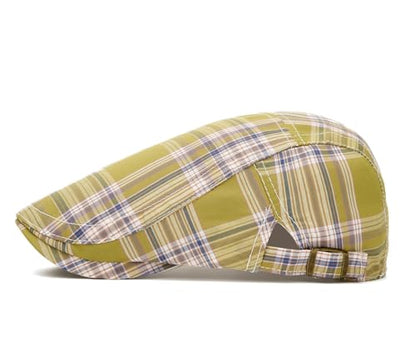 Quanhaigou Unisex Denim Newsboy Hats Flat Ivy Gatsby Cabbie Driving Berets Hat Cotton Dad Cap for Men Women - color: Yellow Green Plaid