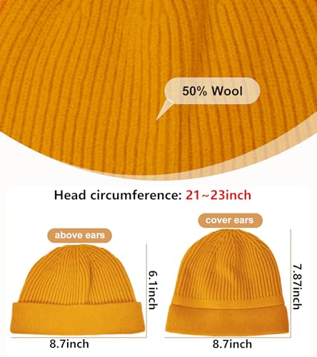 Wool Fisherman Beanie for Men Wome, Thin Knit Winter Hats Skull Cap - color: Yellow