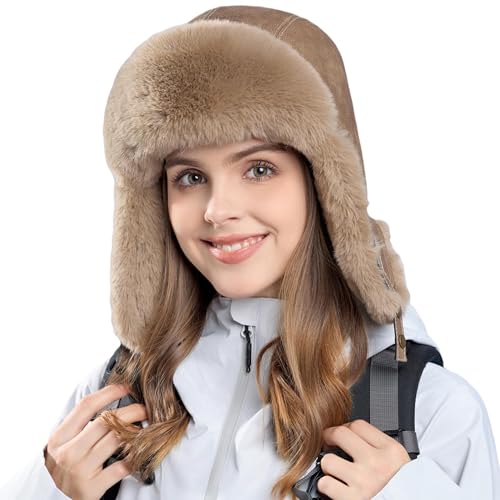 Women Winter Trapper Hat Ushanka Warm Sherpa Beanie Knit Ear Flap - color: Brown