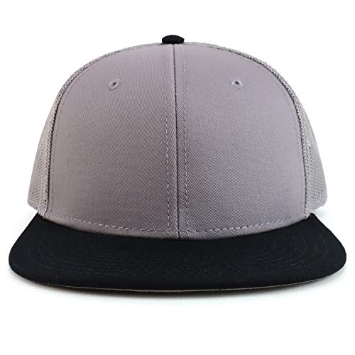 Armycrew Oversize XXL Blank Flatbill Mesh Snapback Cap - color: Grey Black