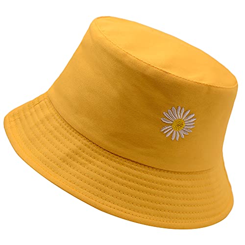Flower Reversible Bucket Hat Cotton Summer Travel Beach Sun Hats Emboridery for Women Men