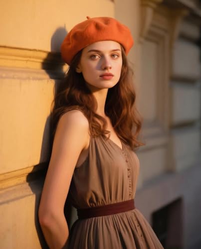 Wool French Beret Hats for Women Classic Winter Beanie Cap - color: Orange