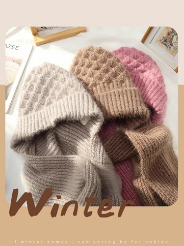 Sumolux Integrated Ear Protection Windproof Cap Scarf Elastic Knitting - color: Beige