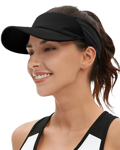 Sports Sun Visors Hat Women Men,Lightweight Cooling Stretchy Visor - color: 1-black