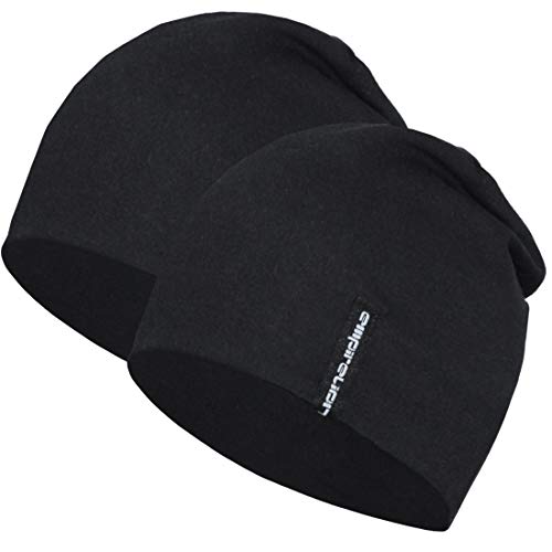 EMPIRELION Mens Running Beanie Hat, 9" Lightweight Helmet Liner Skull Cap - color: Black + Black