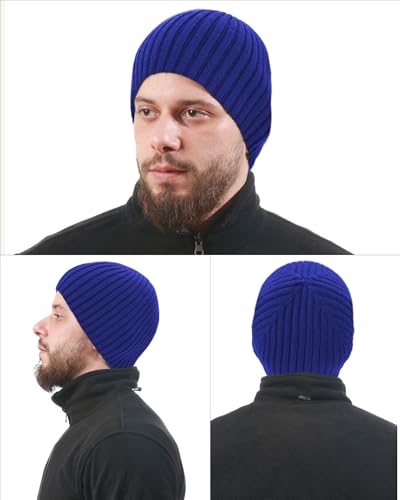 Wool Knit Beanie Hats for Men Women,Cuffless Winter Skull Caps - color: 1-royal Blue