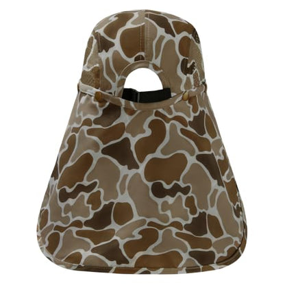 BASSDASH UPF 50+ Fishing Hat, Baseball Cap with Removable Neck Flap - color: Camel Brown Block Camo With Foldable Brim