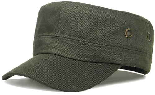 Unisex Classic Cadet Army Hat Flat Top Baseball Cap Military Hats - color: Green