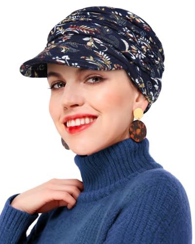 Newsboy Chemo Hat for Women - Soft Cap with Brim for Cancer & Alopecia - color: Navy-a