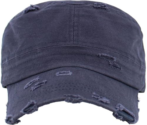 Vintage Distressed Cadet Army Cap Basic Everyday Military Style Hat - color: Navy Vintage Distressed