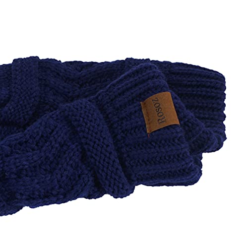 Rosoz 2 Pack Ponytail Beanie for Women,Winter Warm Beanie Tail Soft Stretch Cable Knit Messy High Bun Hat - color: 1pack-dark Blue