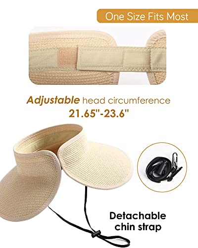 FURTALK Womens Sun Hat with Ponytail Hole Wide Brim Beach Straw Visor - color: 06-mix Beige