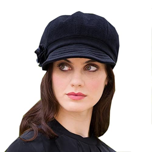 Newsboy Hat for Women's Cap 8 Panel Wool Made in Ireland - color: Black