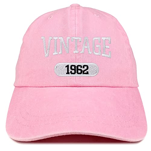 Trendy Apparel Shop Vintage 1962 Embroidered 63rd Birthday Soft Crown Washed Cotton Cap - color: Pink