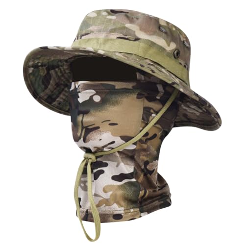 Camo Boonie Sun Hat with Balaclava Face Mask Outdoor Fishing Hat - color: Camo Cp