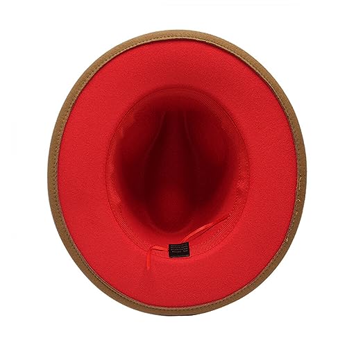 UPSTORE Wide Brim Fedora Hat for Men Women Classic Black Red Panama Hat Two Tone Jazz Hat - color: Red