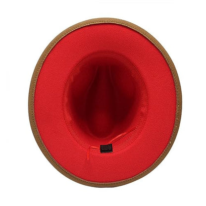 UPSTORE Wide Brim Fedora Hat for Men Women Classic Black Red Panama Hat Two Tone Jazz Hat - color: Red