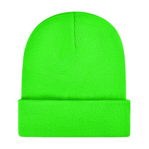 ZOORON Beanie for Men Women Warm Winter Hat Unisex Soft Knit Cuffed Beanie - color: Neon Green