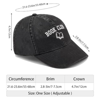 Embroidered Book Lover Baseball Cap for Men Women, Funny Washed Cotton Classic Dad Hat, Reading Lover Gift Idea - color: Book Club, Black