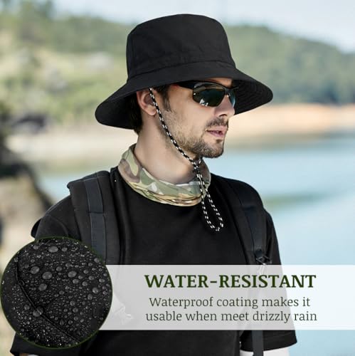 Unisex Waterproof Foldable Bucket Hat Packable Sun Cap for Hiking - color: Black