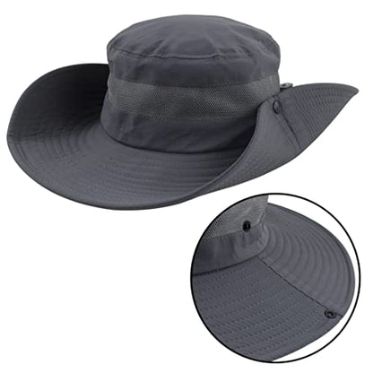 Muryobao Men's Boonie Hat UPF 50+ Summer Sun Hat UV Protection Wide Brim Waterproof Bucket Hat for Beach Fishing Cap - color: Gray