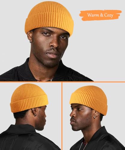 Heniho Wool Fleece Lined Fisherman Beanie for Men, Winter Warm Hats Cuffed Knit Watch Cap Trawler Hat - color: 1pack E- Yellow