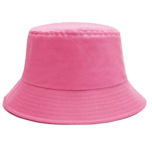 Bucket Hat for Women Men, Reversible Cotton Summer Sun Beach Cap Solid Color Style - color: A-hot Pink