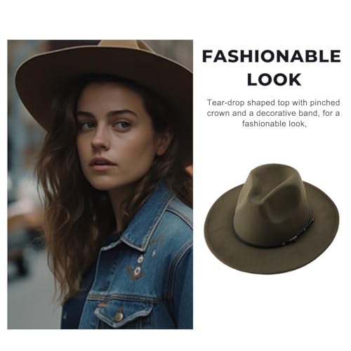 Unisex Womens Mens Adjustable Classic Wide Brim Belt Buckle Fedora Hat Felt Panama Hat Church Jazz Cap - color: Army Green, size: Medium-Large
