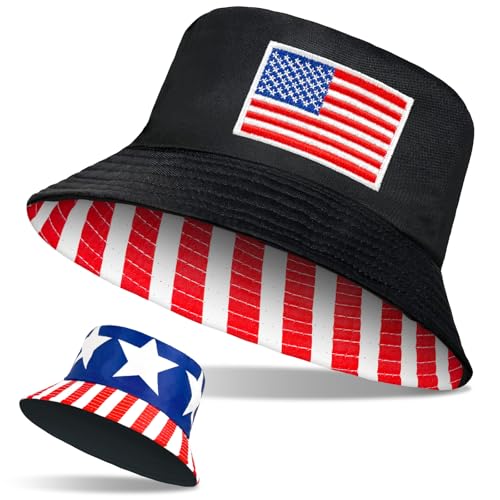 American Flag USA Bucket Hat Patriotic Sun Cap for Men Women Outdoor