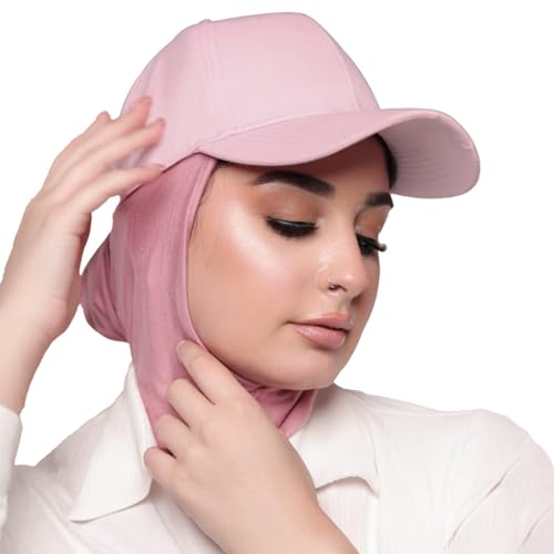 One-Piece Hijab Baseball Cap for Women Quick Dry Sun Hat Outdoor Headscarf - color: Pink