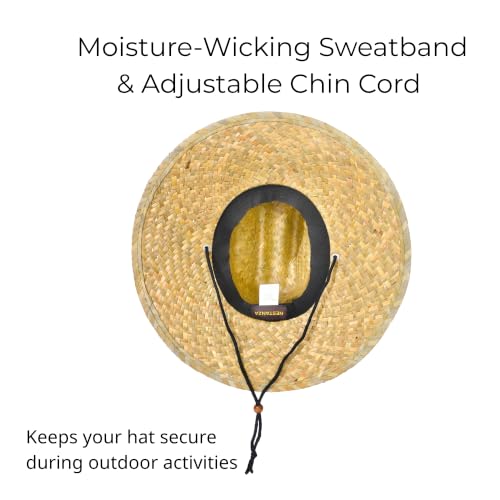 6 Pack Straw Hats – Bulk Wide Brim Lifeguard Sun Hats for Men & Women with Adjustable Chin Strap - color: Natural Straw