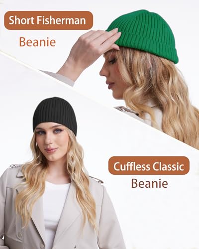 Wool Knit Beanie Hats for Men Women,Cuffless Winter Skull Caps - color: 1-army Green